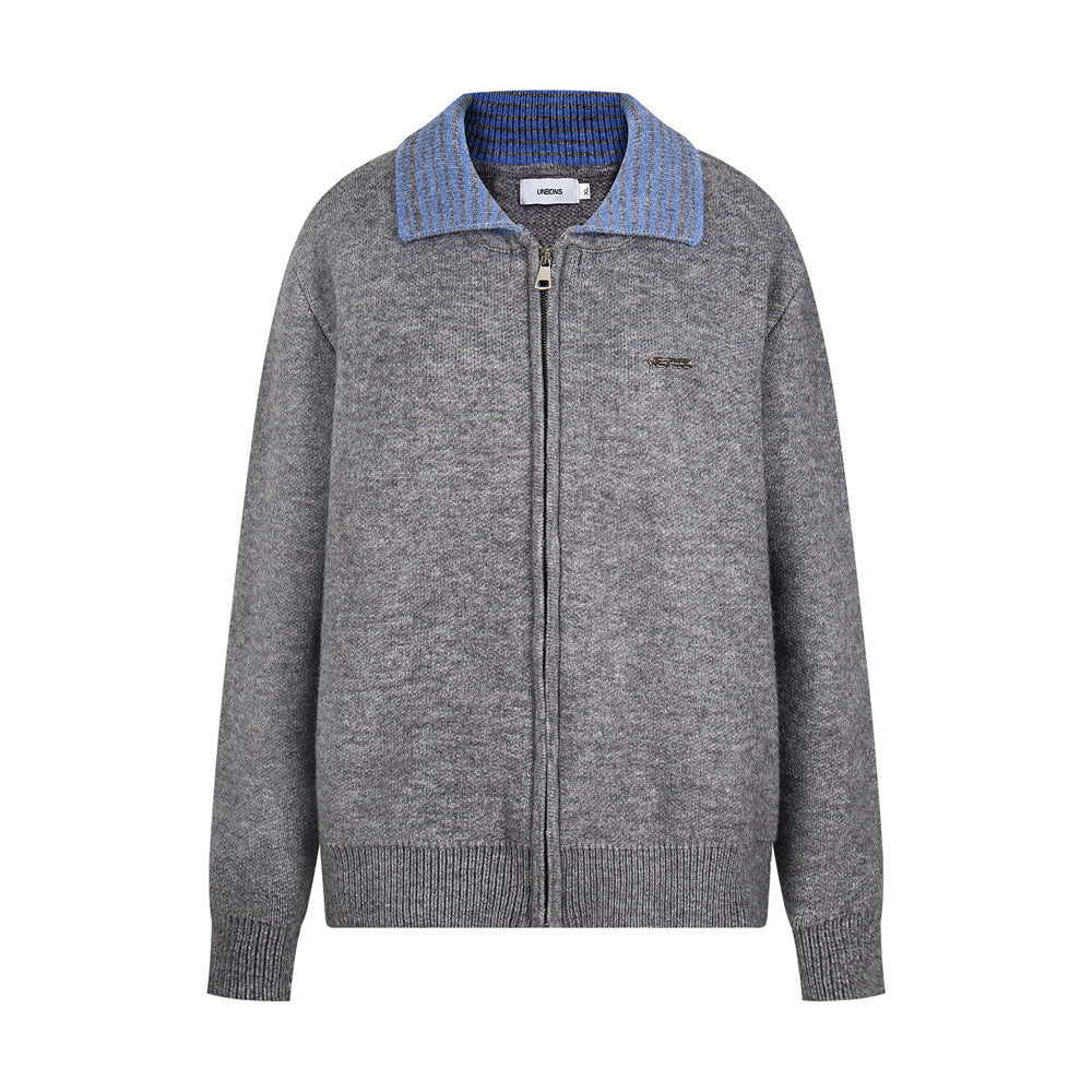 Color blocking lapel knit