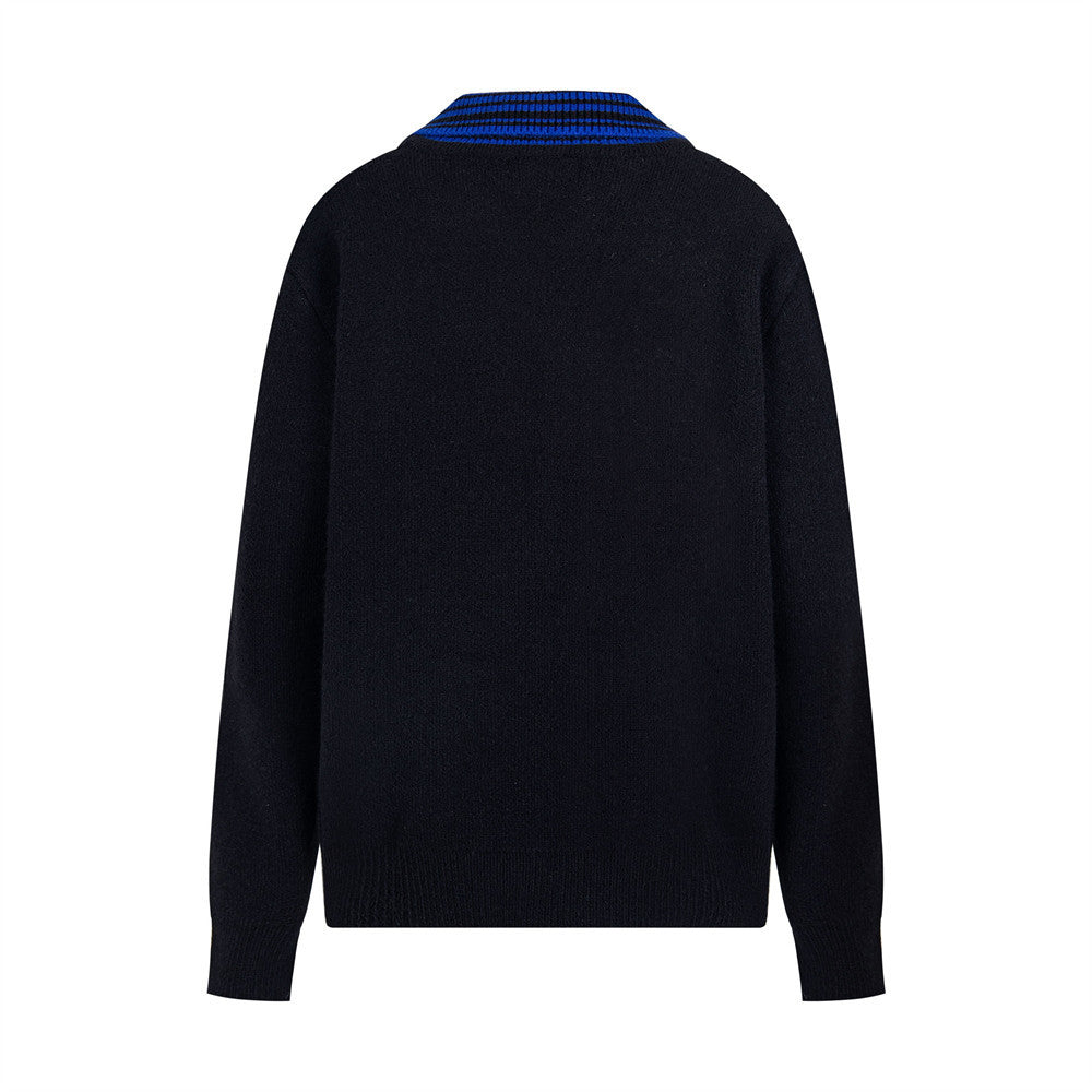 Color blocking lapel knit