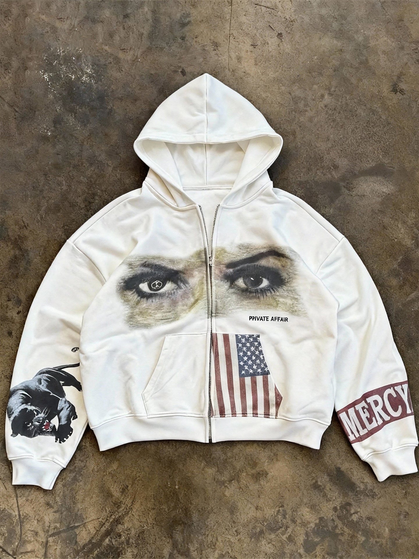 Vintage Letter Zip Hoodie