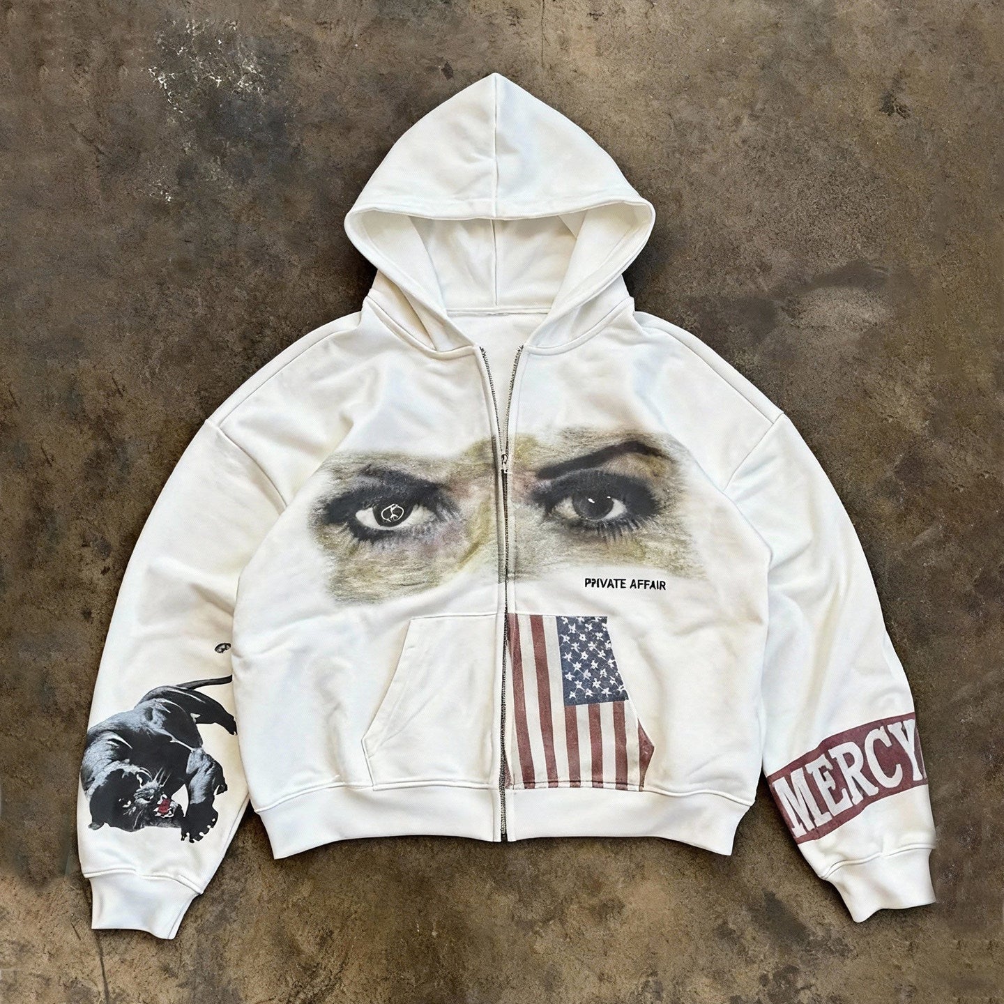 Vintage Letter Zip Hoodie