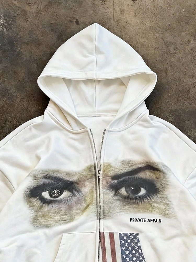 Vintage Letter Zip Hoodie