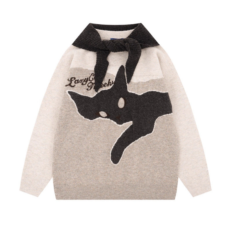 Cute Cat Shawl Knit Sweater Women Loose Lazy Style Top