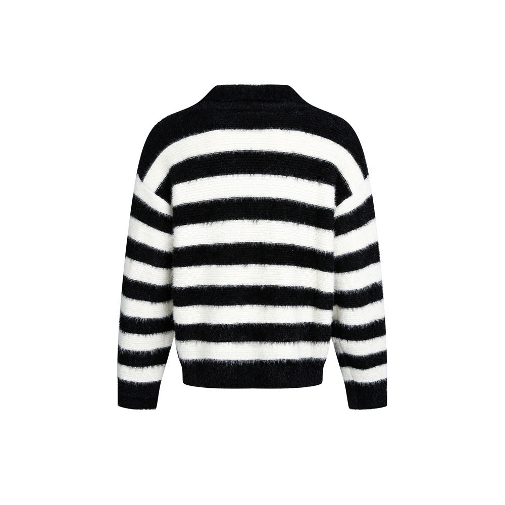 PARISIEN Striped V-Neck Sweater – Clean Fi