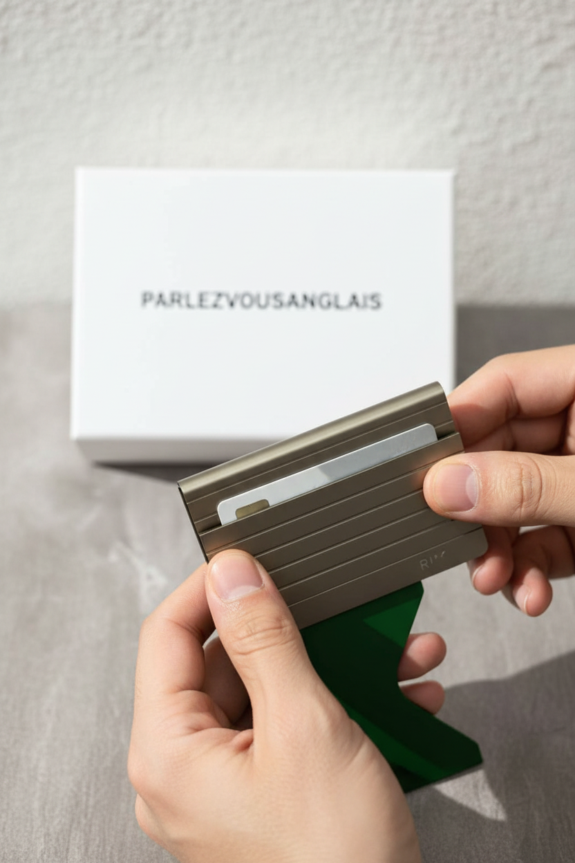 Aluminum Card Holder Close-Up Editorial