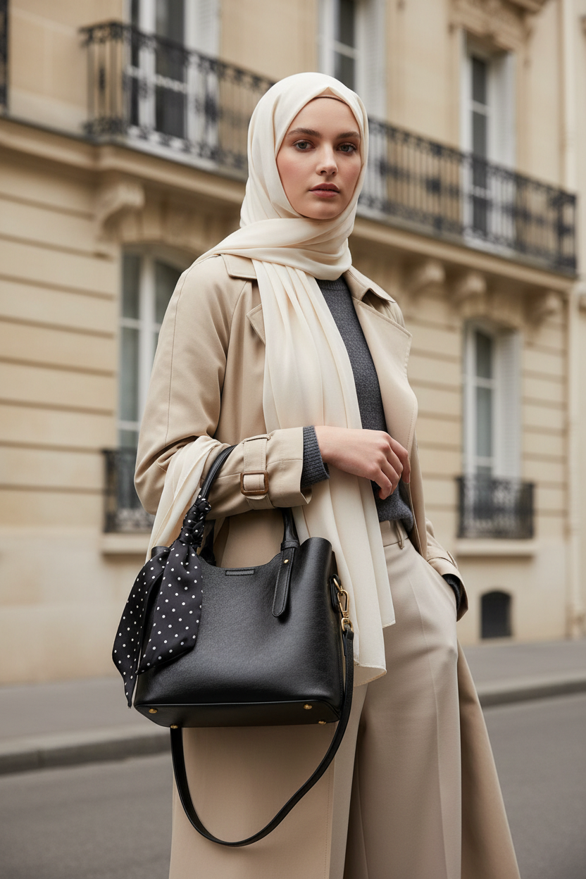 Handbag with a scarf model image - with hijab
