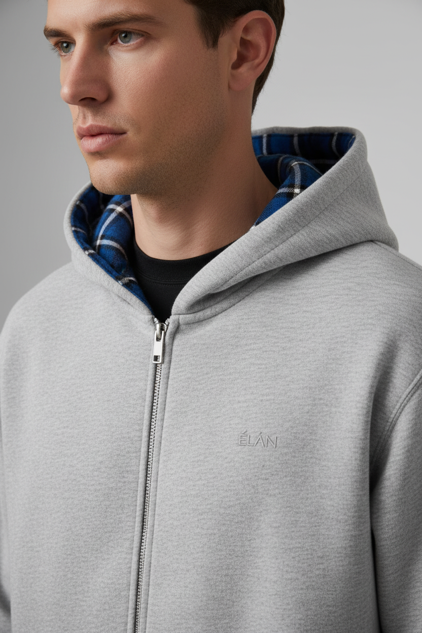 ÉLAN Reversible Zip Hoodie - Close-up neckline