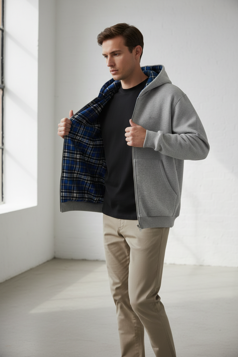 ÉLAN Reversible Zip Hoodie – Dual Tone model image