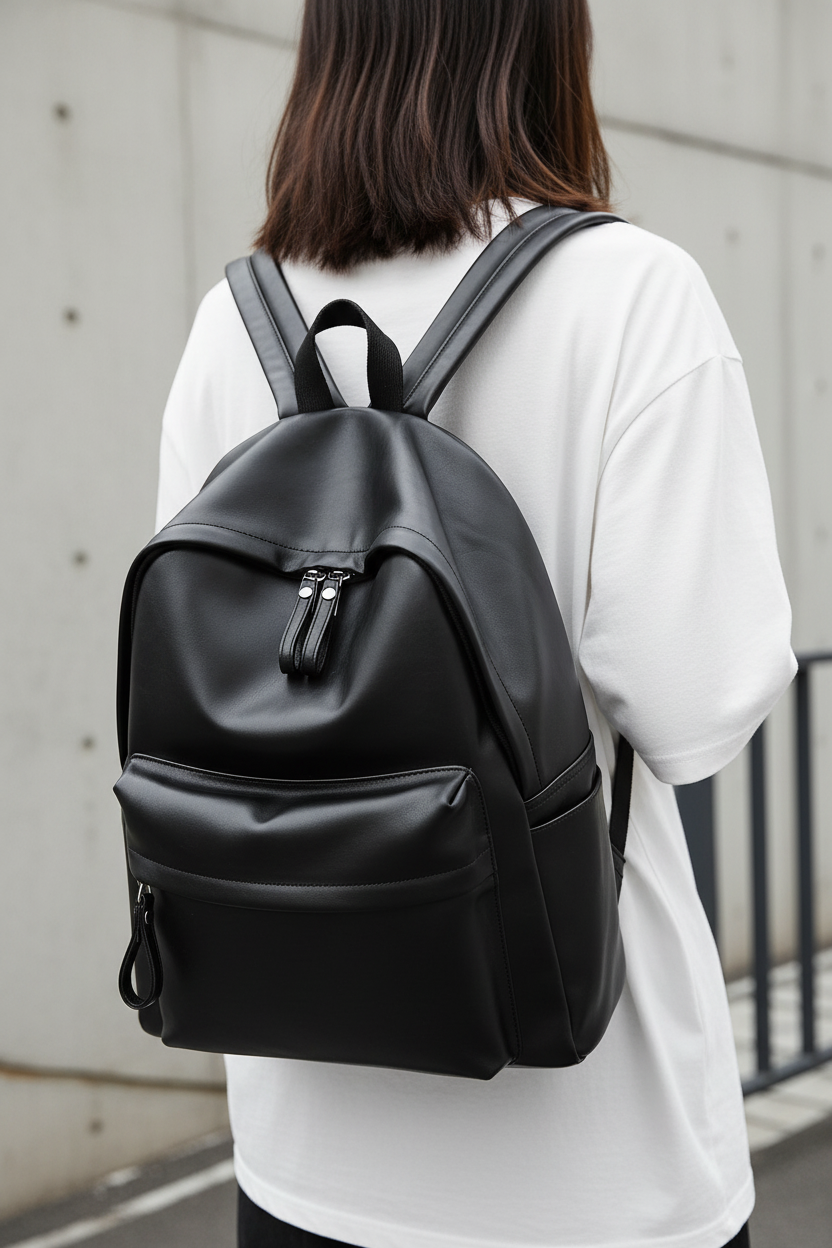 Leather Zip Backpack Detail