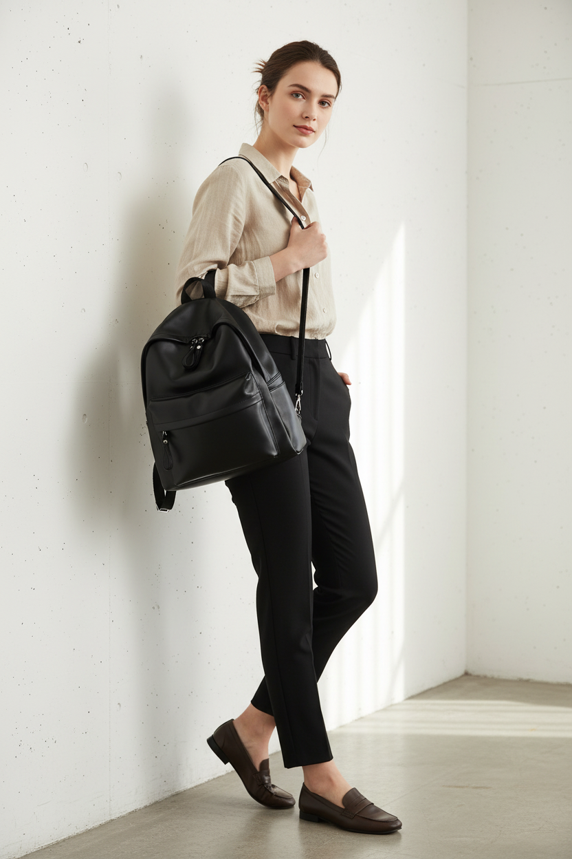 Leather Zip Backpack Styled