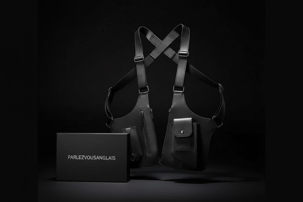 Men's Functional Tactical Vest Bag Studio Black Background