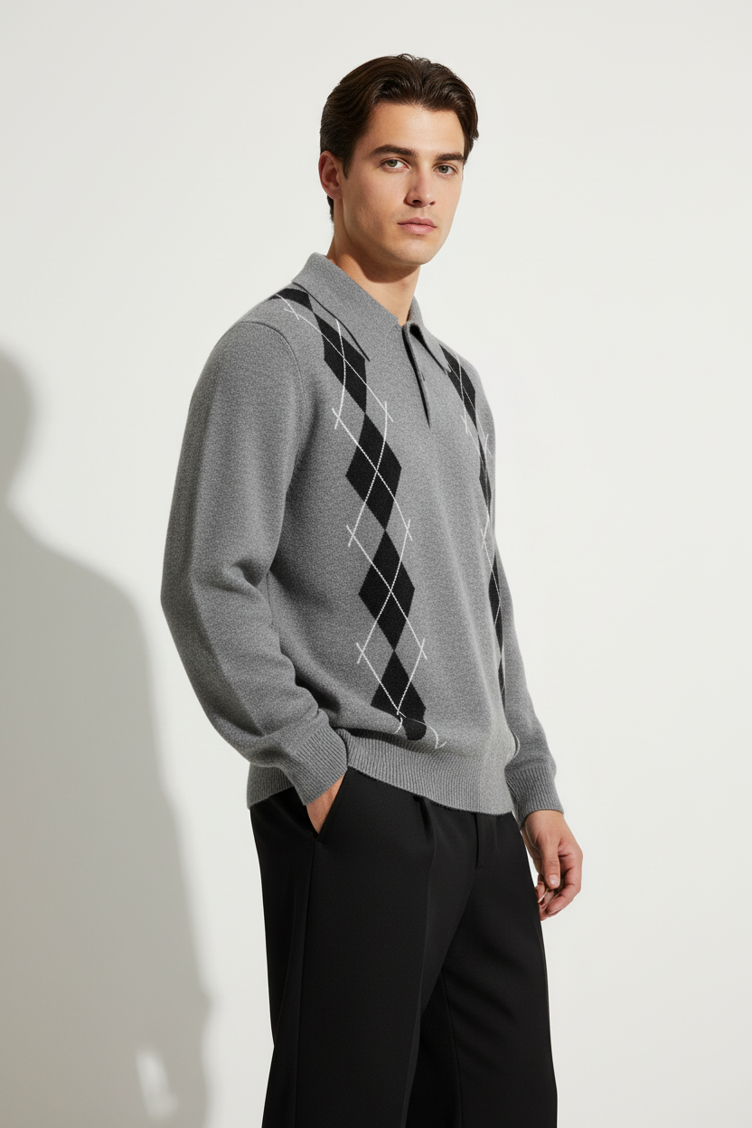 Model wearing ATELIER Diamond Knit Sweater - Side view