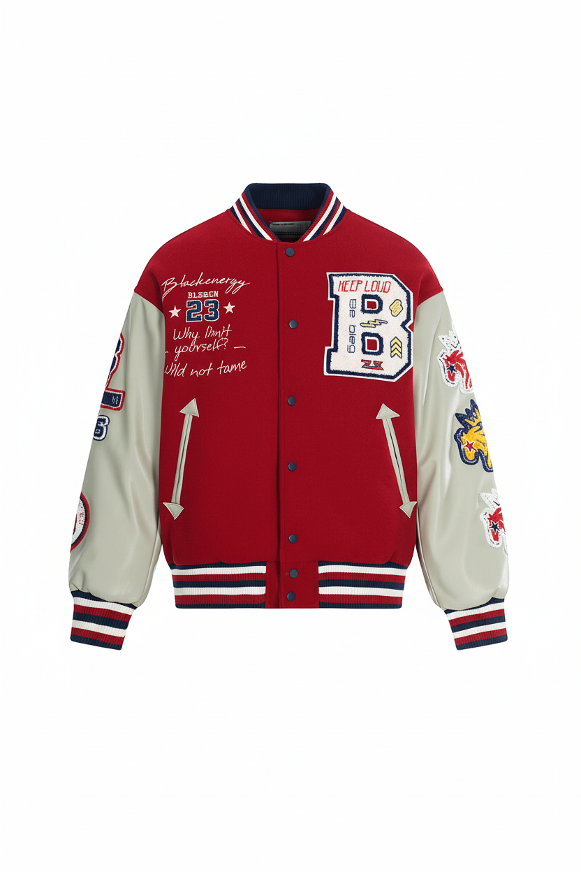 PARISIEN Embroidered Baseball Jacket on mannequin with white background