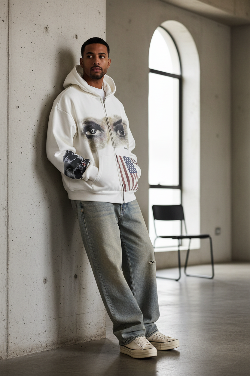 Vintage Letter Zip Hoodie model image